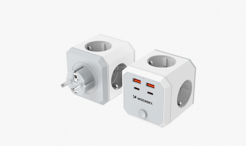 Tinklo šakotuvas (kubas) 220V su 4 lizdais + 2xUSB C + 2xUSB  20W su jungikliu Wozinsky WKZ-4B